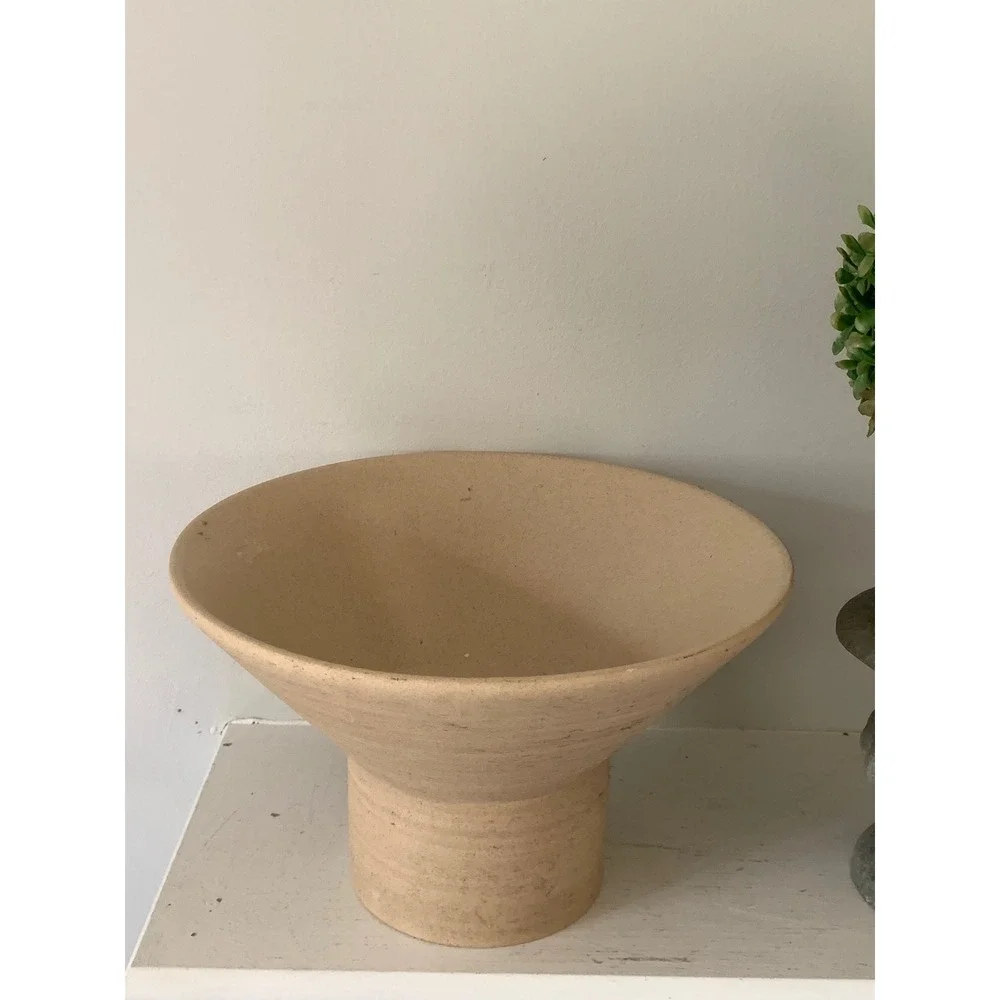 Threshold Tan Stoneware Pedestal Decorative Bowl Minimalist Modern Decor